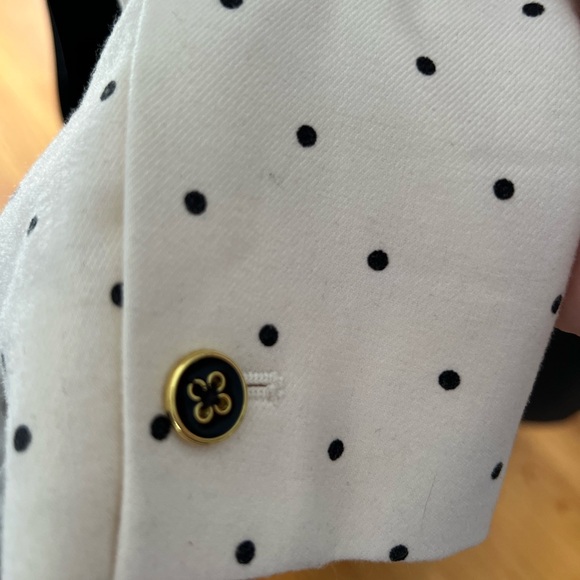 Cream and black polka dot blazer with piping and gold buttons. Size 4. - Picture 2 of 16